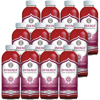 GT's Synergy Organic Raw Kombucha, Cosmic Cranberry, Glass Bottles