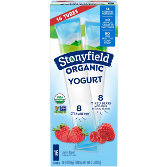 Stonyfield Organic Kids Lowfat Yogurt Tubes, Strawberry and Mixed Berry