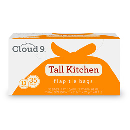 Cloud 9 Flap Tie Tall Kitchen Bags, 13 Gallon