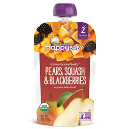 Happy Family Happy Baby Clearly Crafted Stage 2 Organic Baby Food, Pears, Squash, and Blackberries 