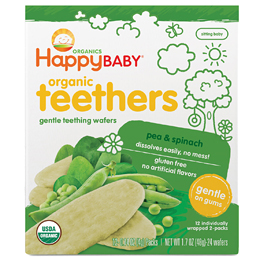 Happy Family Happy Baby Gentle Teethers, Organic Teething Wafers, Pea and Spinach