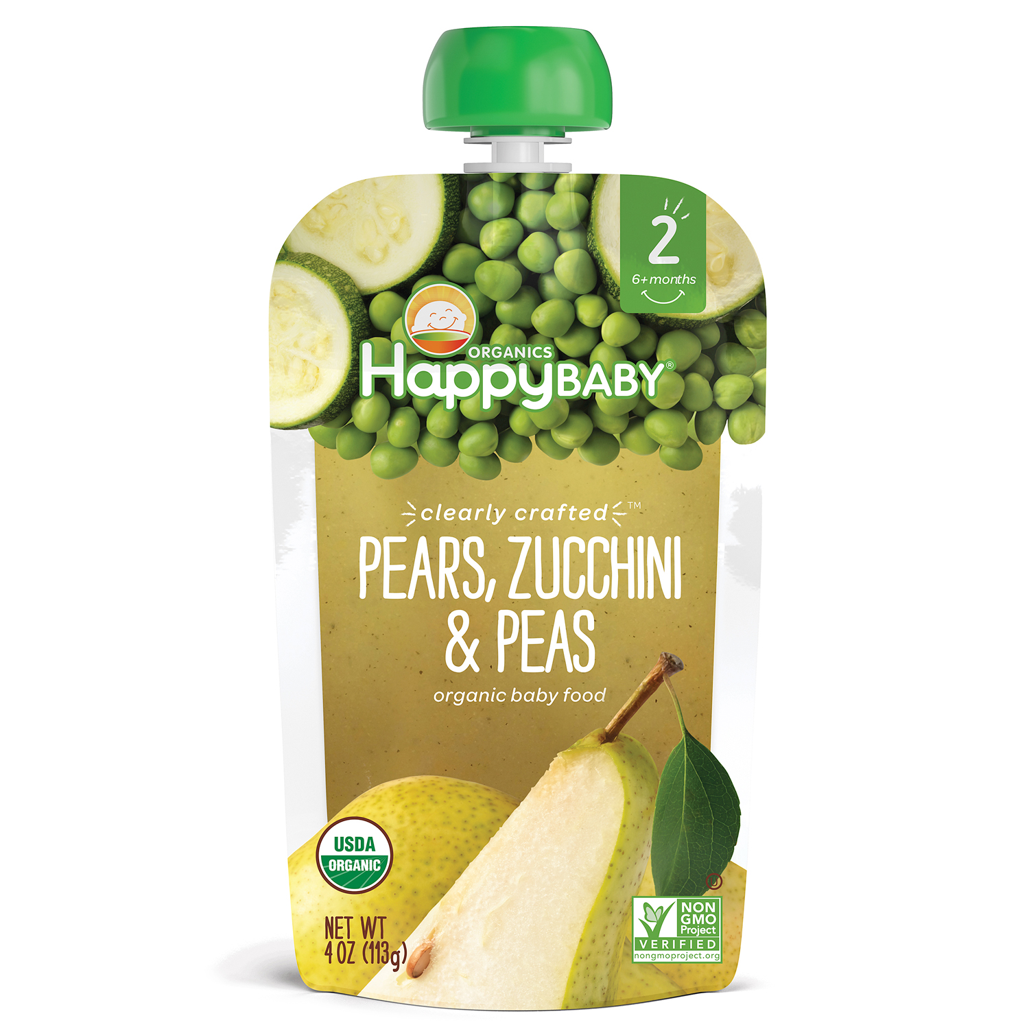 Happy Family Happy Baby Clearly Crafted Stage 2 Organic Baby Food, Pears, Zucchini, and Peas 