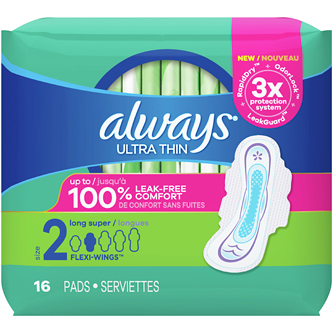 Always Ultra Thin Pads, Size 2 Long Super With Wings