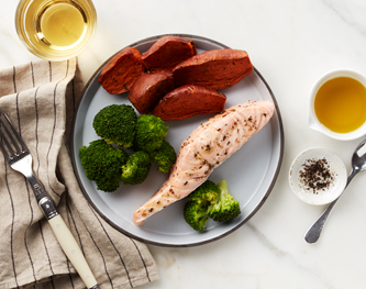 FreshDirect Sustainable Salmon w/ Sweet Potatoes and Broccoli
