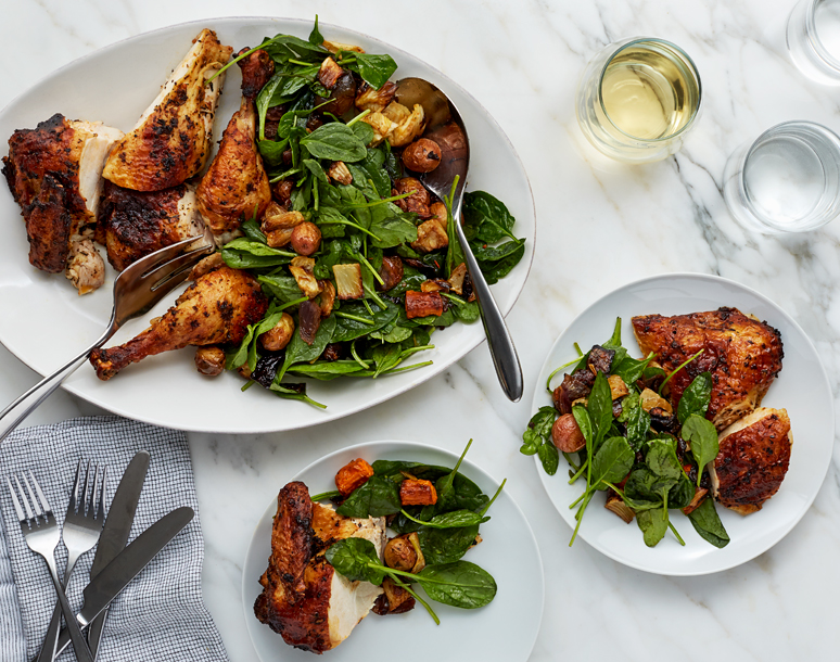 FreshDirect Roasted Lemon Herb Chicken with Warm Vegetable & Spinach Salad