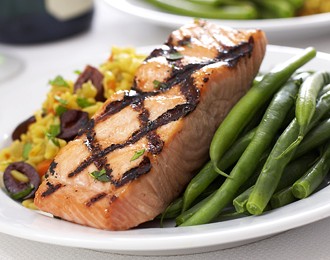 FreshDirect Sustainable Salmon w/ Olives and Saffron Rice